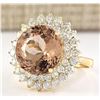 Image 2 : 11.51 CTW Natural Morganite And Diamond Ring In 18K Solid Yellow Gold
