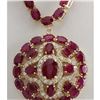 Image 1 : 55.35 CTW Natural Ruby And Diamond Necklace In 14K Yellow Gold