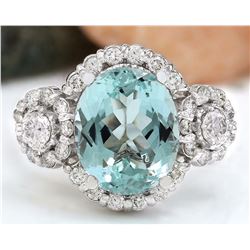 4.97 CTW Natural Aquamarine 18K Solid White Gold Diamond Ring