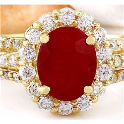 3.73 CTW Natural Ruby 14K Solid Yellow Gold Diamond Ring