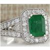 Image 2 : 3.23 CTW Natural Colombian Emerald And Diamond Ring 18K Solid White Gold