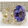 Image 2 : 10.62 CTW Natural Blue Tanzanite And Diamond Ring In 18K Solid Yellow Gold