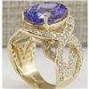 Image 3 : 10.62 CTW Natural Blue Tanzanite And Diamond Ring In 18K Solid Yellow Gold