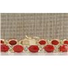 Image 1 : 17.47 CTW Natural Red Coral And Diamond Bracelet In 18K Solid Yellow Gold