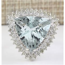 18.22 CTW Natural Aquamarine And Diamond Ring In 14k White Gold
