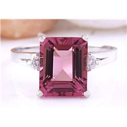 3.89 CTW Natural Tourmaline 14K Solid White Gold Diamond Ring