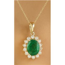 1.88 CTW Emerald 18K Yellow Gold Diamond Pendant Necklace