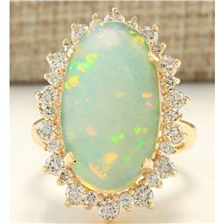 8.09 CTW Natural Opal And Diamond Ring In 14k Yellow Gold