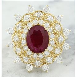 3.96  CTW Ruby 18K Yellow Gold Diamond Ring