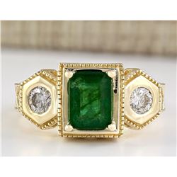 2.34 CTW Natural Emerald And Diamond Ring In 14k Yellow Gold