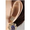 Image 3 : 9.30 CTW Natural Tanzanite And Diamond Earrings 14K Solid Yellow Gold