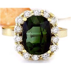 9.00 CTW Natural Tourmaline 18K Solid Yellow Gold Diamond Ring