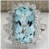 Image 1 : 7.00 CTW Natural Aquamarine And Diamond Ring In 18K Solid White Gold