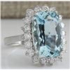 Image 2 : 7.00 CTW Natural Aquamarine And Diamond Ring In 18K Solid White Gold