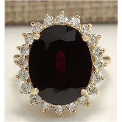 16.07 CTW Natural Hessonite Garnet And Diamond Ring 18K Solid Yellow Gold