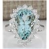 Image 1 : 6.26 CTW Natural Aquamarine And Diamond Ring In 18K Solid White Gold