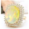 Image 2 : 18.25 CTW Natural Opal 14K Solid Yellow Gold Diamond Ring