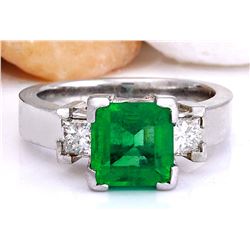 4.00 CTW Natural Emerald 18K Solid White Gold Diamond Ring