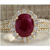 Image 1 : 3.73 CTW Natural Red Ruby And Diamond Ring 18K Solid Yellow Gold