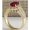 Image 3 : 3.73 CTW Natural Red Ruby And Diamond Ring 18K Solid Yellow Gold