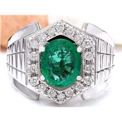 3.30 CTW Natural Emerald 18K Solid White Gold Diamond Ring