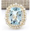 Image 1 : 9.43 CTW Natural Blue Aquamarine And Diamond Ring In 18K Yellow Gold