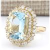 Image 2 : 9.43 CTW Natural Blue Aquamarine And Diamond Ring In 18K Yellow Gold