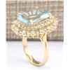 Image 3 : 9.43 CTW Natural Blue Aquamarine And Diamond Ring In 18K Yellow Gold