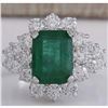 Image 1 : 4.58 CTW Natural Emerald And Diamond Ring 18K Solid White Gold