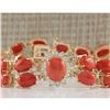 Image 1 : 31.50CTW Natural Red Coral And Diamond Bracelet In 18K Solid Yellow Gold