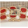 Image 2 : 31.50CTW Natural Red Coral And Diamond Bracelet In 18K Solid Yellow Gold