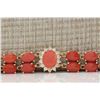 Image 3 : 31.50CTW Natural Red Coral And Diamond Bracelet In 18K Solid Yellow Gold