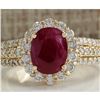 Image 1 : 3.73 CTW Natural Red Ruby And Diamond Ring 14K Solid Yellow Gold