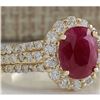 Image 2 : 3.73 CTW Natural Red Ruby And Diamond Ring 14K Solid Yellow Gold