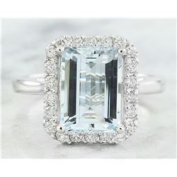 3.30 CTW Aquamarine 18K White Gold Diamond Ring
