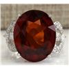 Image 1 : 19.81 CTW Natural Red Hessonite Garnet And Diamond Ring In14K White Gold