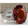 Image 2 : 19.81 CTW Natural Red Hessonite Garnet And Diamond Ring In14K White Gold