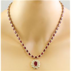 33.63 CTW Ruby 14K Yellow Gold Diamond Necklace
