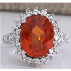11.09 CTW Natural Mandarin Garnet And Diamond Ring In14k White Gold