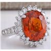 Image 2 : 11.09 CTW Natural Mandarin Garnet And Diamond Ring In14k White Gold