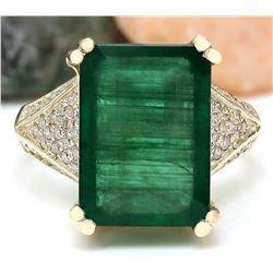 8.73 CTW Natural Emerald 14K Solid Yellow Gold Diamond Ring