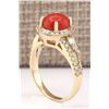 Image 3 : 2.40 CTW Natural Coral And Diamond Ring In 18K Yellow Gold