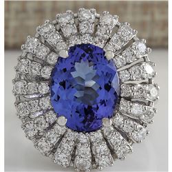 5.45 CTW Natural Blue Tanzanite And Diamond Ring In 18K Solid White Gold