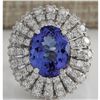 Image 1 : 5.45 CTW Natural Blue Tanzanite And Diamond Ring In 18K Solid White Gold