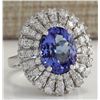 Image 2 : 5.45 CTW Natural Blue Tanzanite And Diamond Ring In 18K Solid White Gold