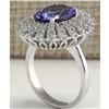 Image 3 : 5.45 CTW Natural Blue Tanzanite And Diamond Ring In 18K Solid White Gold