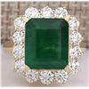 Image 1 : 6.68 CTW Natural Emerald And Diamond Ring 14K Solid Yellow Gold