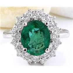 5.01 CTW Natural Emerald 18K Solid White Gold Diamond Ring
