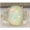 Image 1 : 6.67 CTW Natural Opal And Diamond Ring 14K Solid Yellow Gold