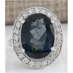 12.03 CTW Natural London Blue Topaz And Diamond Ring In 14K White Gold